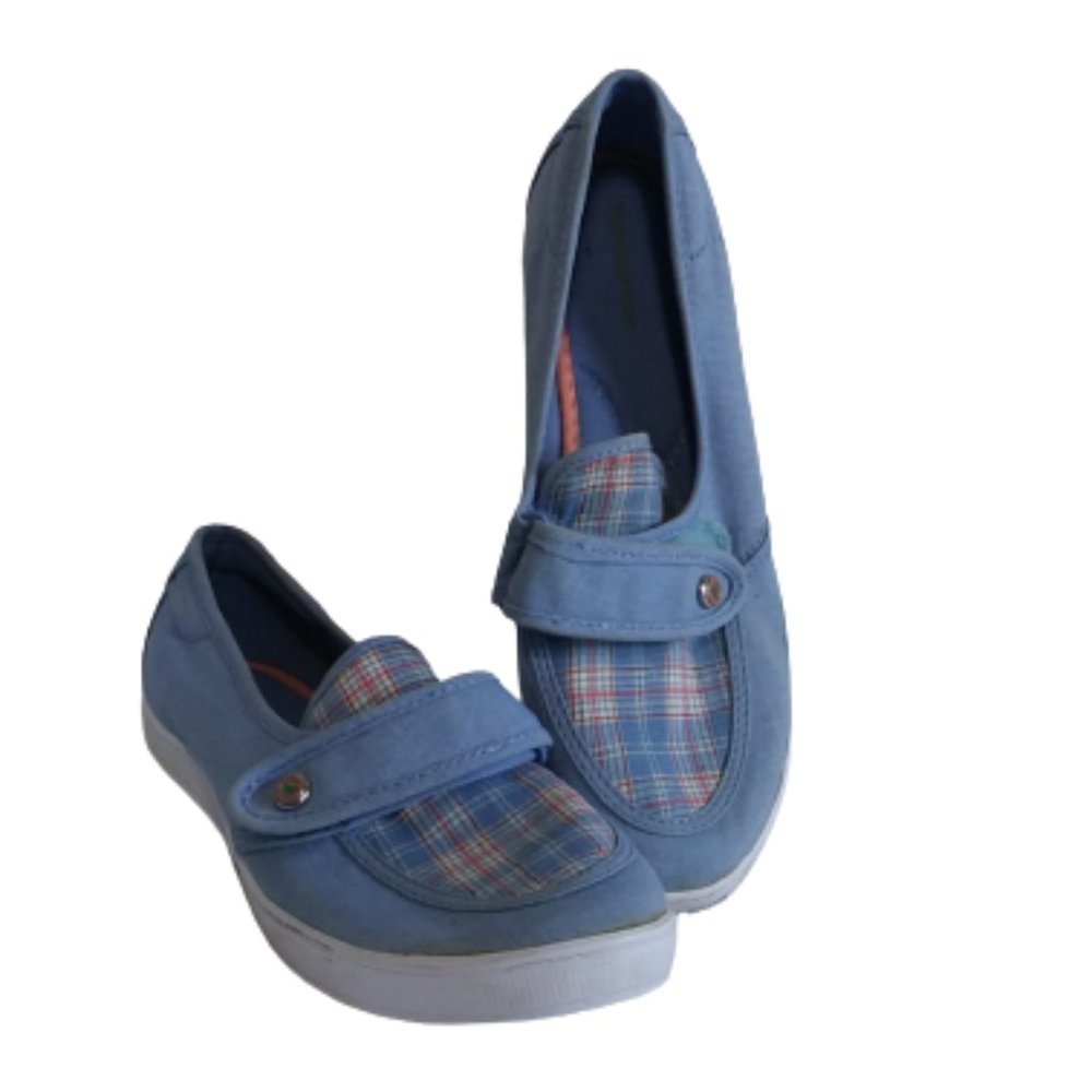 Grasshopper Light Blue Denim Plaid Boat Shoe